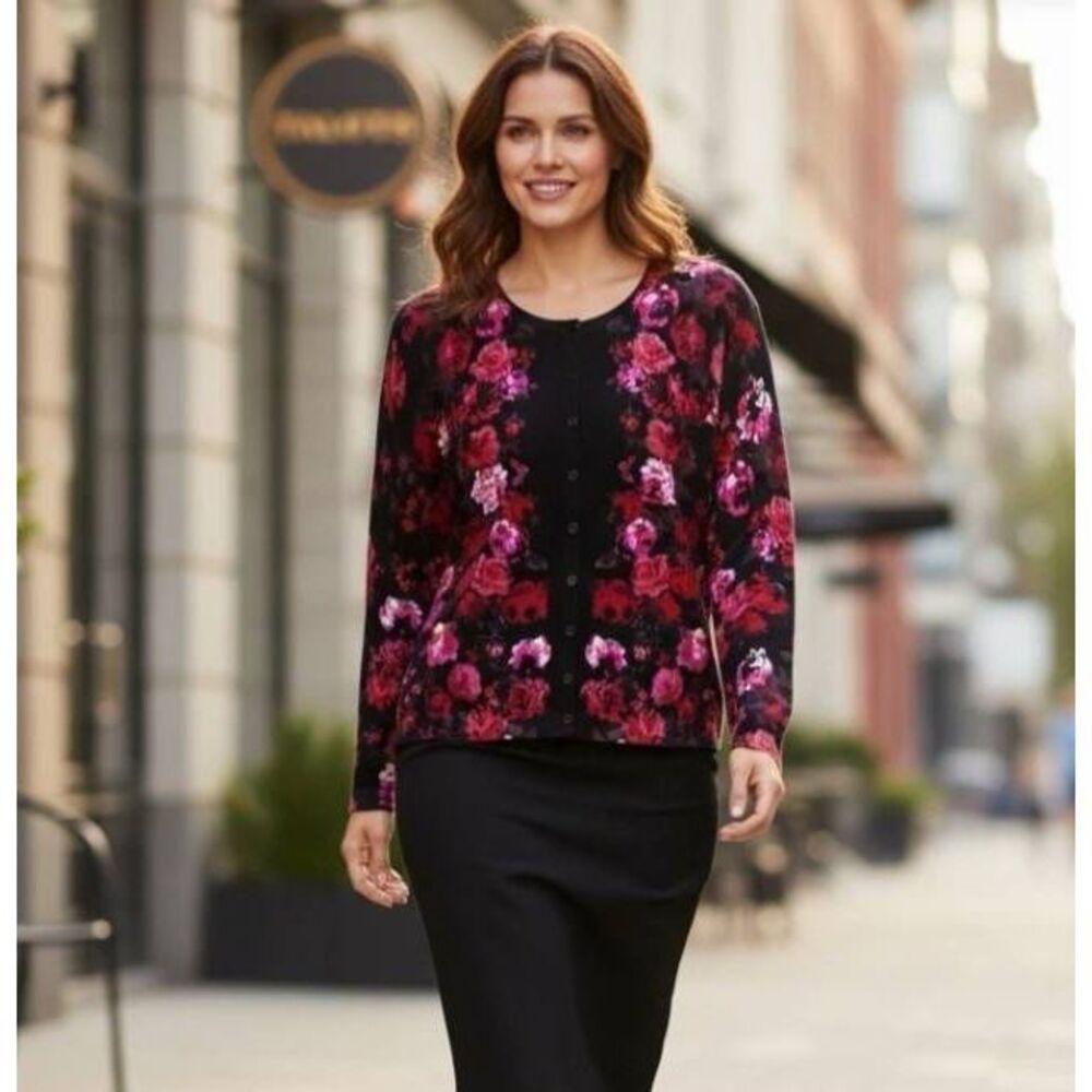 Talbots size S Merino Wool Floral Lace Cardigan Sweater